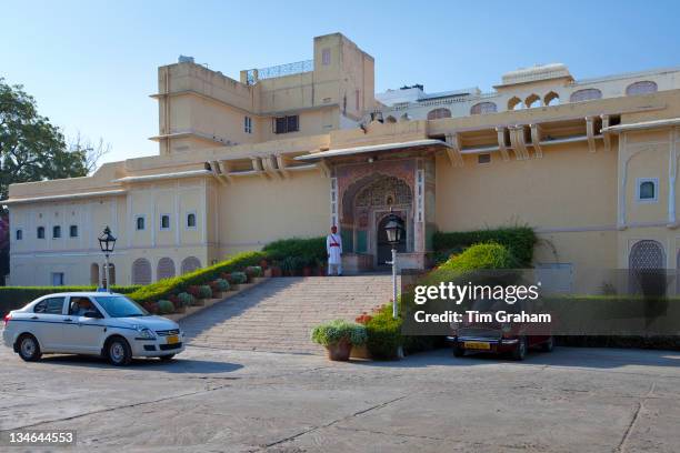 Ceremonial Guard at Samode Haveli luxury hotel, former merchant's house, in Jaipur, Rajasthan, Northern India