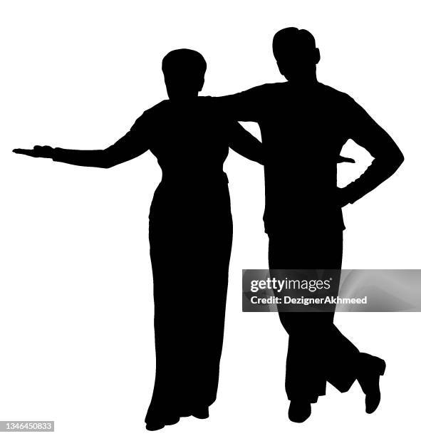 stockillustraties, clipart, cartoons en iconen met silhouettes of a couple of posing dancers - 30 39 jaar