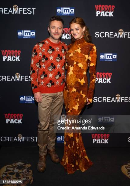 Comedian Chris Hardwick and actress and model Lydia Hearst attend the 2021 Screamfest Horror Film Festival Screening of "Aileen Wuornos: American...