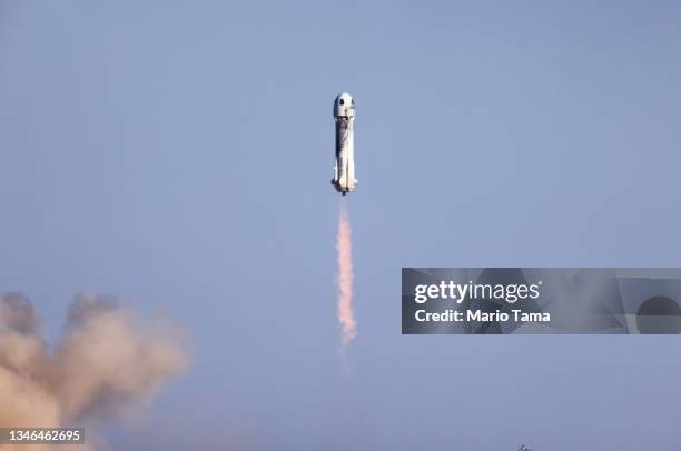 Blue Origin’s New Shepard Blue Origin’s New Shepard flies toward space carrying 90-year-old Star Trek actor William Shatner and three other civilians...
