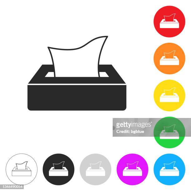 tissue box. flat icons on buttons in different colors - tissue softness stock illustrations