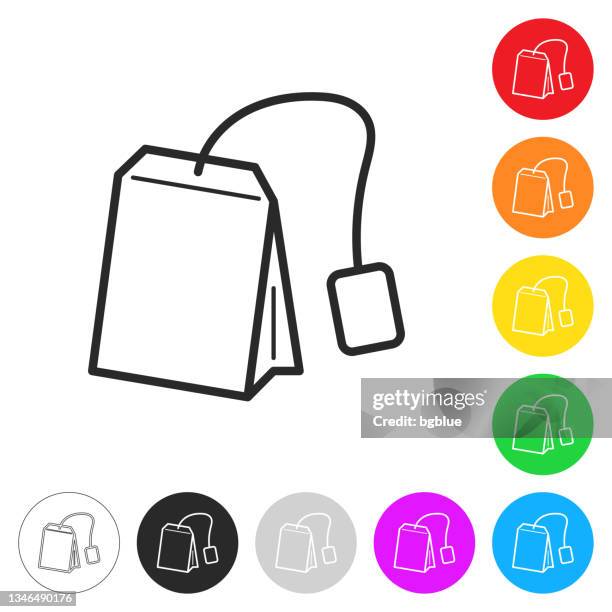 tea bag. flat icons on buttons in different colors - tea bag stock illustrations