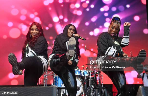 Leanne "Lelee" Lyons, Coko Clemons, Tamara "Taj" Johnson-George of SWV performs onstage during day 1 of 2021 ONE Musicfest at Centennial Olympic Park...
