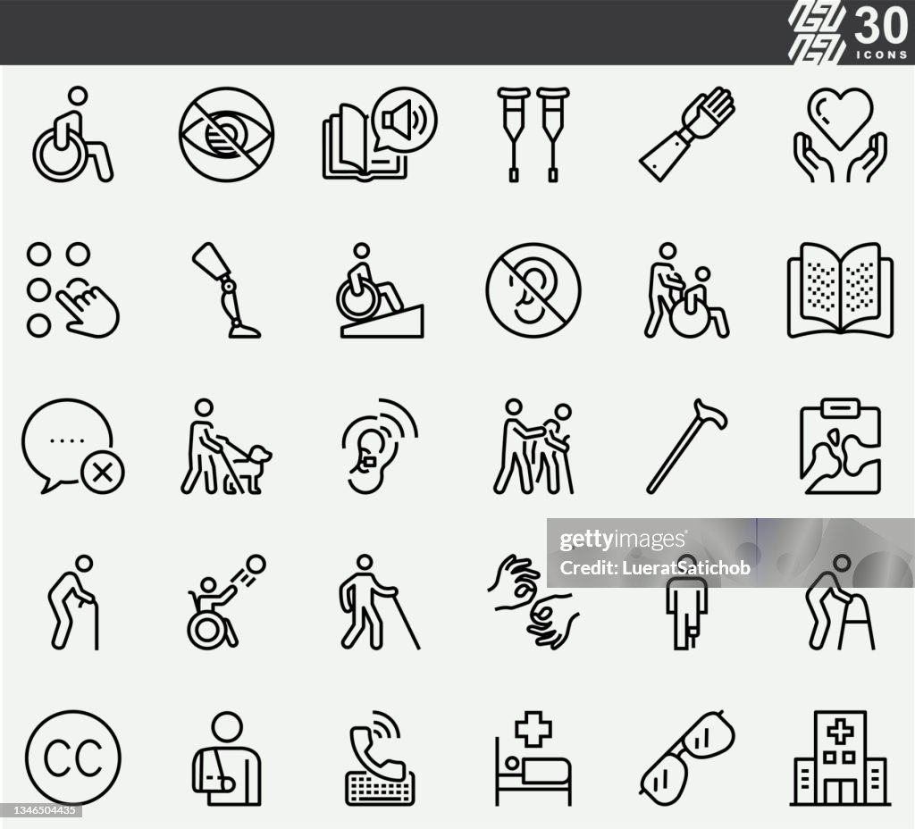 Discapacidad, iconos de línea de ADA