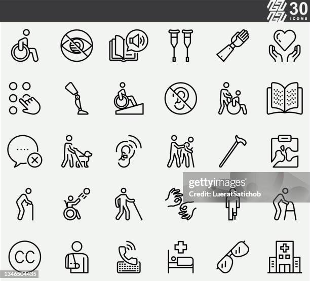 stockillustraties, clipart, cartoons en iconen met disability , ada line icons - internationaal symbool van toegankelijkheid