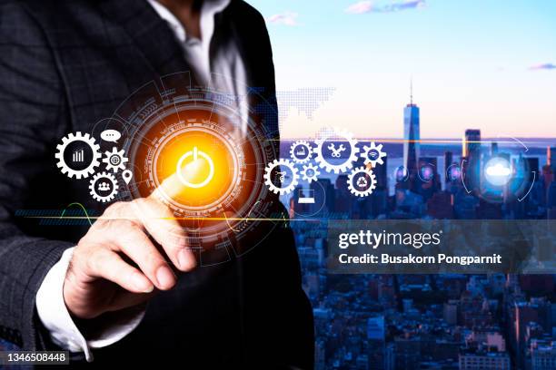 businessman working on a virtual digital data technology - government intelligence stock pictures, royalty-free photos & images