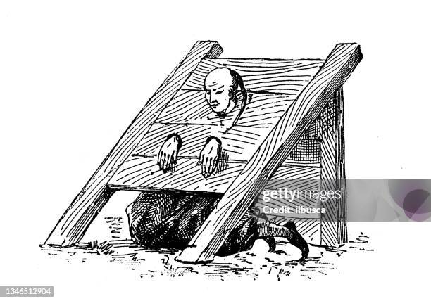 antique illustration: cangue, tcha - humiliation stock illustrations