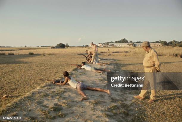 Soldiers of the Mukti Bahini during rifle range training session 20 miles from the border with India, in Syaldaa Nadi, a liberated area of East...