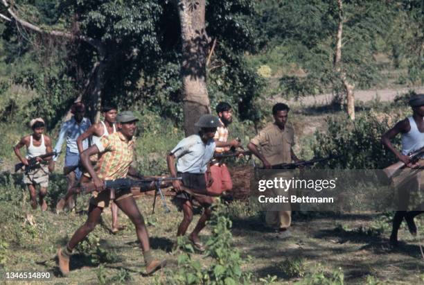 Commando training for members of the Mukti Bahini during the Bangladesh Liberation War, in Syaldaa Nadi, East Pakistan, 22nd November 1971.