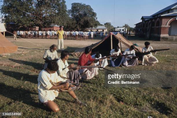 Members of the Mukti Bahini undergo training ahead of the Bangladesh Liberation War, at their base in Rowmari, in the state of Assam, India, on the...