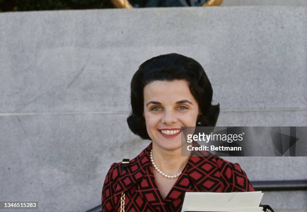 American politician Dianne Feinstein, the first female president of the San Francisco Board of Supervisors, at San Francisco City Hall in San...