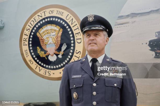 American Air Force One pilot Colonel Ralph Albertazzie stands before the Presidential jet at Andrews Air Force Base in Prince George's County,...