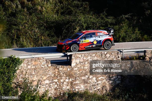 Daniel Sordo and Candido Carrera of Spain compete with their Hyundai Shell Mobis WRT Hyundai i20 Coupe WRC during the Shakedown of the FIA WRC RACC...