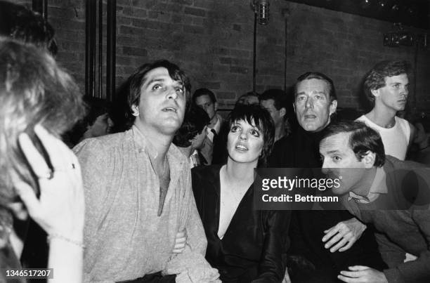 American sculptor Mark Gero with his wife, American actress and singer Liza Minnelli, American fashion designer Halston , and Studio 54 co-owner...
