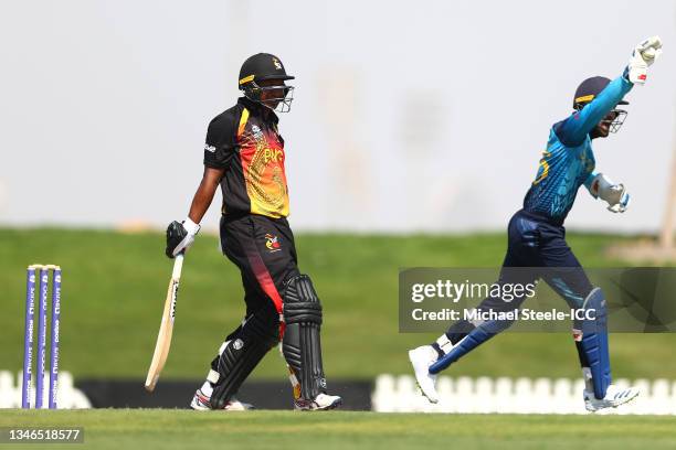 Sri Lanka wicketkeeper Dinesh Chandimal appeals succesfully for the wicket of Asad Vala of Paua New Guinea during the Papua New Guinea and Sri Lanka...