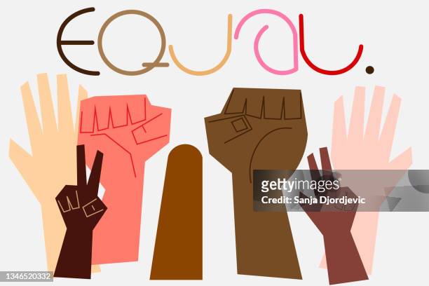 equal - raised hands - age contrast stock illustrations