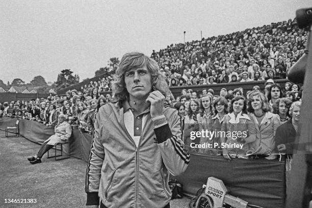 Swedish tennis player Björn Borg arrives at Number 2 Court in Wimbledon during the Wimbledon Lawn Tennis Championships, London, UK, 27th June 1974.
