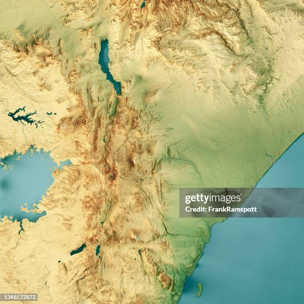 kenya 3d render topographic map color - rift valley stock pictures, royalty-free photos & images