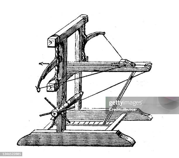 antique illustration: catapult crossbow - catapult stock illustrations