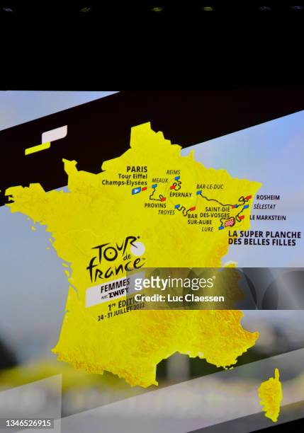 Detailed view of the map showing the route of the first edition of the Women's Tour de France during the 109th Tour de France 2022 And 1st Tour de...
