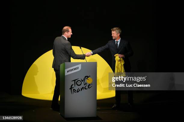 Christian Prudhomme of France Director of Le Tour de France and Frederik, Crown Prince of Denmark during the 109th Tour de France 2022 And 1st Tour...