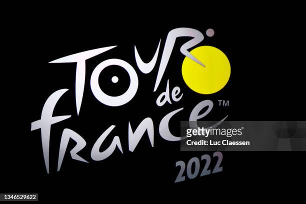 Detailed view of the Tour de France logo during the 109th Tour de France 2022 And 1st Tour de France Femmes 2022 - Route Presentation / #TDF2022 /...