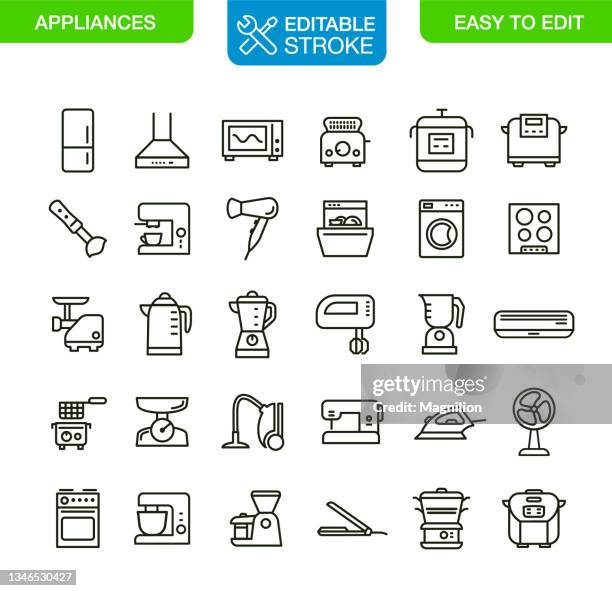 appliances icons set, editable stroke - instant pot stock illustrations