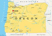 Oregon, OR, political map, US state, The Evergreen State