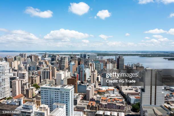 aerial view of porto alegre and guaíba river, brazil - porto alegre bildbanksfoton och bilder