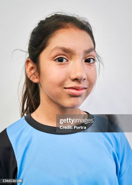 portrait of a girl soccer player - argentina girls stock pictures, royalty-free photos & images