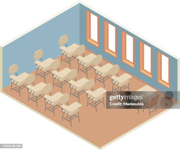 isometric classroom - empty high school classroom stock illustrations