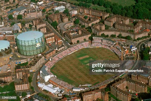 Aerial view of The Oval with the new Bedser stand under construction, England v Australia, 6th Test, The Oval, Aug 89.