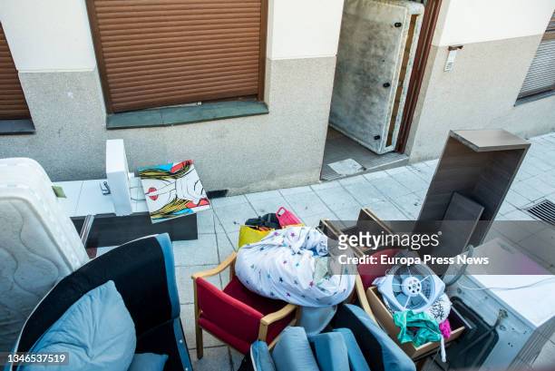 The street during the eviction of ten squatted houses, on 14 October, 2021 in Horche, Guadalajara, Castilla-La Mancha, Spain. The homes, belonging to...