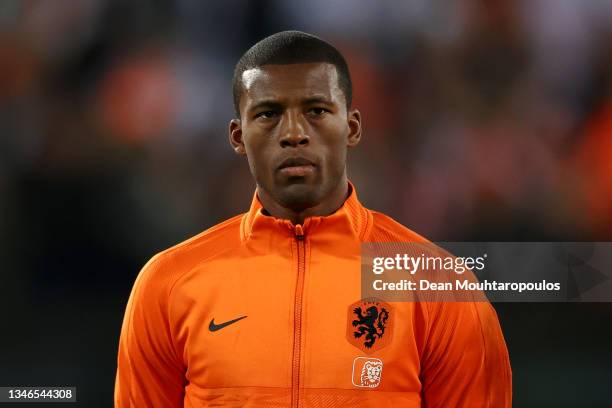 Georginio Wijnaldum of Netherlands stands for the national anthem prior to the 2022 FIFA World Cup Qualifier match between Netherlands and Gibraltar...