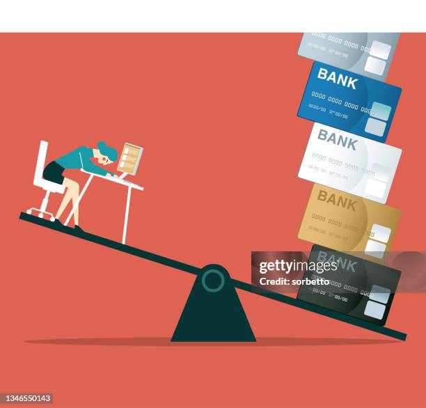 stockillustraties, clipart, cartoons en iconen met credit card - businesswoman - spending money