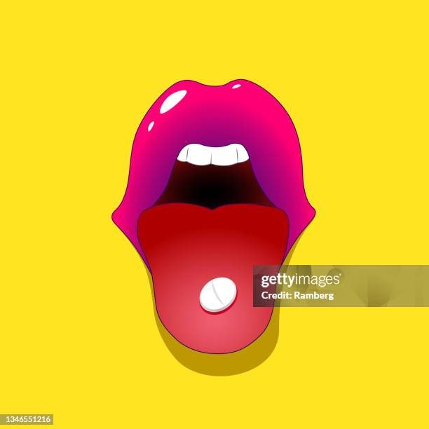 stockillustraties, clipart, cartoons en iconen met pill - tongue