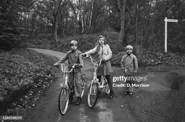 From left to right, Prince Pavlos, Princess Alexia and Prince Nikolaos of Greece, the children of exiled King Constantine II and Anne-Marie of...