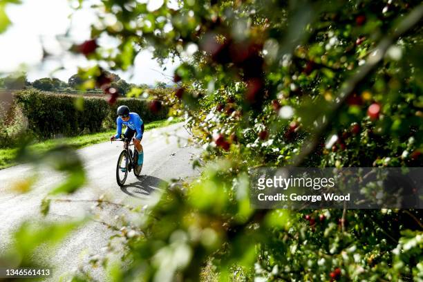 Oscar Hutchings of Team Tor 2000 Kalas in the Men's time trial during the HSBC UK National Road Championships on October 14, 2021 in Lincoln, England.