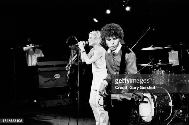 View of members of American New Wave group Blondie as they perform onstage at My Father's Place, Roslyn, New York, June 1, 1978. Pictured are, from...