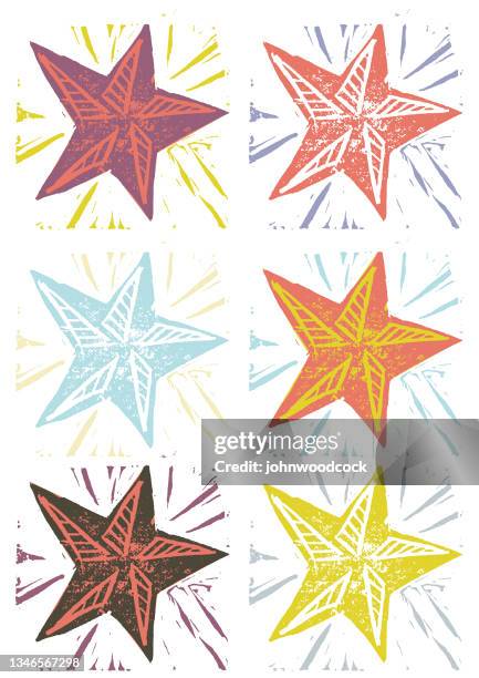 holzschnitt stern illustration - linolschnitt stock-grafiken, -clipart, -cartoons und -symbole