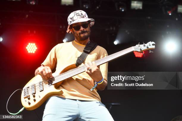 Bass player Andre Davis of Tomorrows Bad Seeds performs onstage during day 1 of the 2021 Beach Life Music Festival on September 10, 2021 in Redondo...