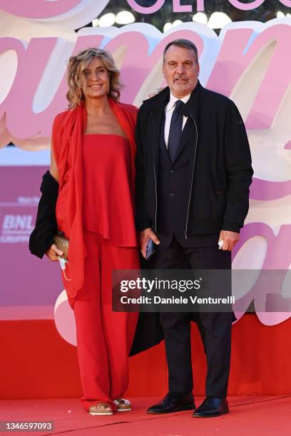 Myrta Merlino and Marco Tardelli attend the red carpet of the movie "The Eyes Of Tammy Faye" during the 16th Rome Film Fest 2021 on October 14, 2021...