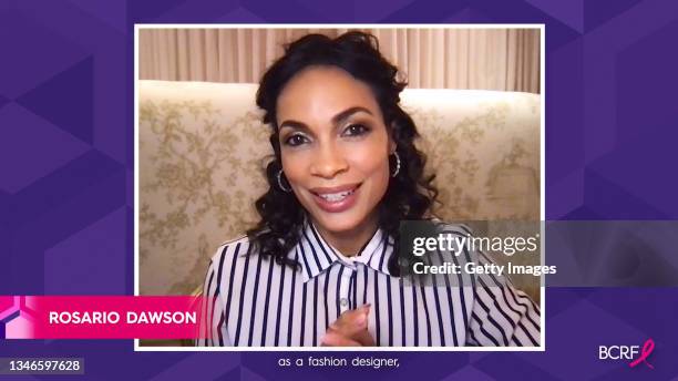 In this screengrab, Rosario Dawson speaks during 2021 Breast Cancer Research Foundation Virtual Symposium & Awards Luncheon on October 14, 2021.