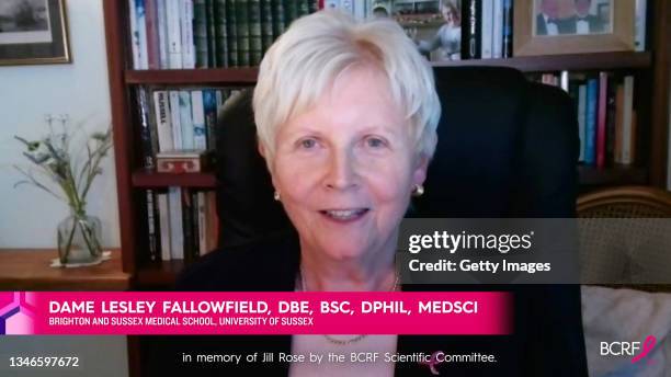 In this screengrab, Dame Lesley Fallowfield accepts the Jill Rose Award for Scientific Excellence during 2021 Breast Cancer Research Foundation...