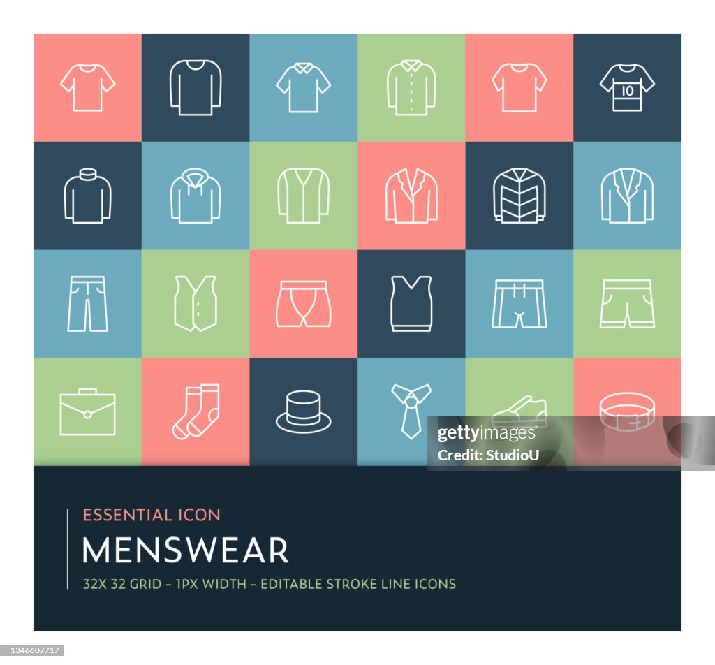 Menswear Editable Stroke Line Icon Collection