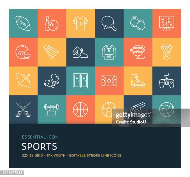 sports editable stroke line icon collection - sports field icon stock illustrations