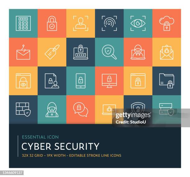 cyber security editable stroke line icon collection - fraud icon editable stroke stock illustrations