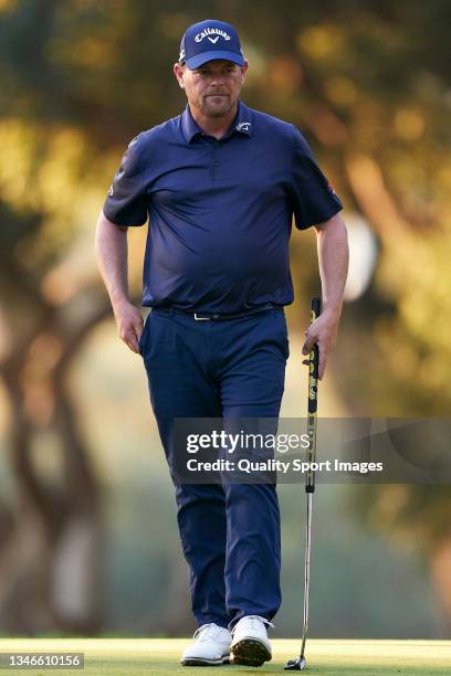 David Drysdale of Scotland looks on during Day One of The Estrella Damm N.A. Andalucia Masters at Real Club Valderrama on October 14, 2021 in Cadiz,...