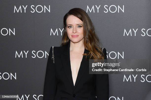 Actress Claire Foy attends the "My Son" Premiere At Cinema Gaumont Marignan on October 14, 2021 in Paris, France.