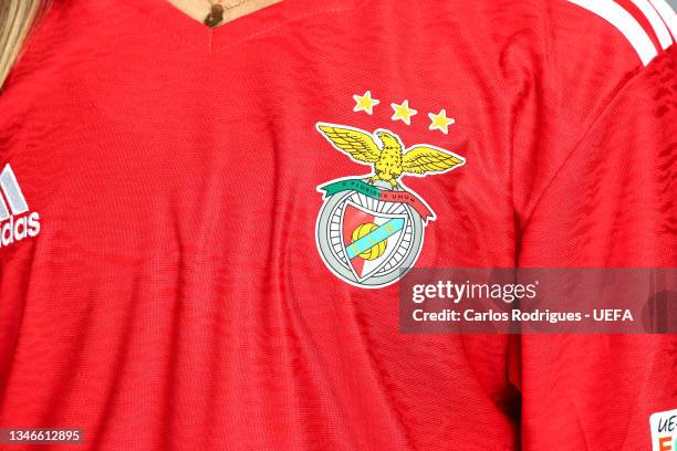 Detailed view of the logo of Benfica during UEFA Women's Champions League Portraits on October 01, 2021 in Lisbon, Portugal.